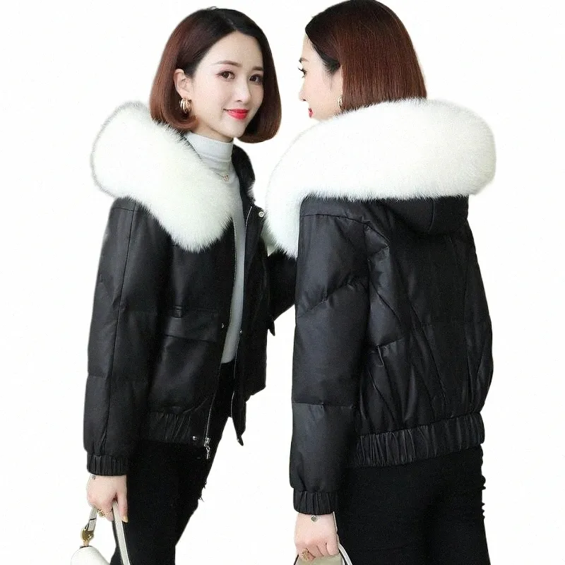 2023 Veste d'hiver Femmes Parka PU Collier en cuir à capuche épais chaud LG Femme Manteau Casual Outwear Down Cott L179 I3VH #