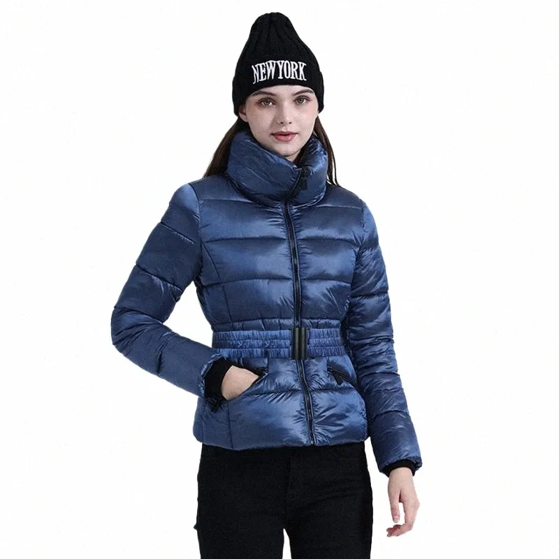 Santelon hiver chaud vestes bouffantes manteaux pour femmes Fi épais court Parka avec ceinture décontracté solide extérieur moelleux vêtements d'extérieur V8rz #