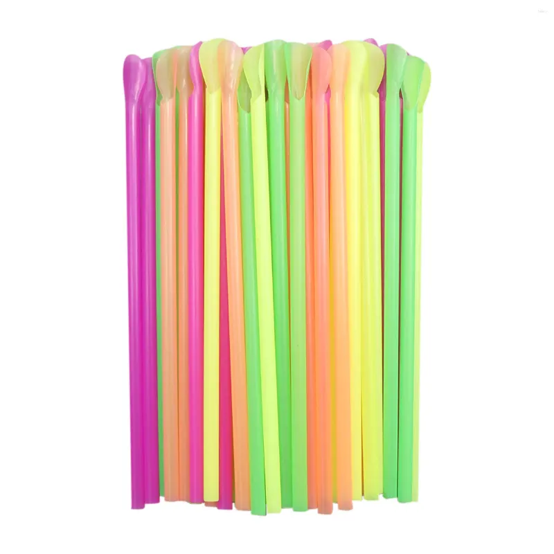 Bicchieri usa e getta Cannucce 100 pezzi Cucchiaio di plastica multicolore Cannucce per feste di compleanno