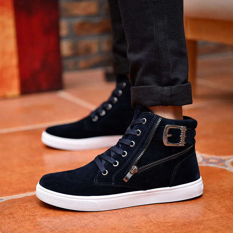 Mode Men High Top Boots Zipper Classic Design Brown Shoes Outdoor Black Navy Blue Boot 39-44 Bra kvalitet för hane