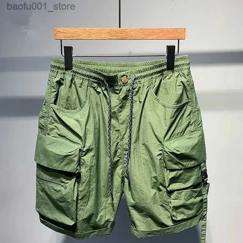 Herren-Shorts, Mini-Herrenhose, einfarbig, gepatcht, Arbeitskleidung, Sommer, vollständig abgestimmte koreanische Taschen, modische Freizeithose, Herrenbekleidung Q240329