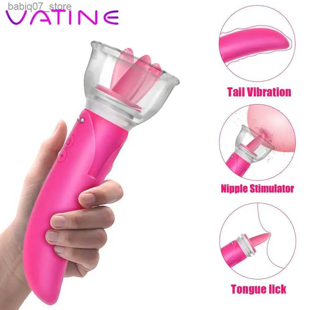 Andere Massageartikel VATINE Doppelköpfiger Klitoris-G-Punkt-Vibrator, Zungenleckpumpe, Sexspielzeug, weiblicher falscher Penis-Vibrator, vaginale Brustmassage Q240329