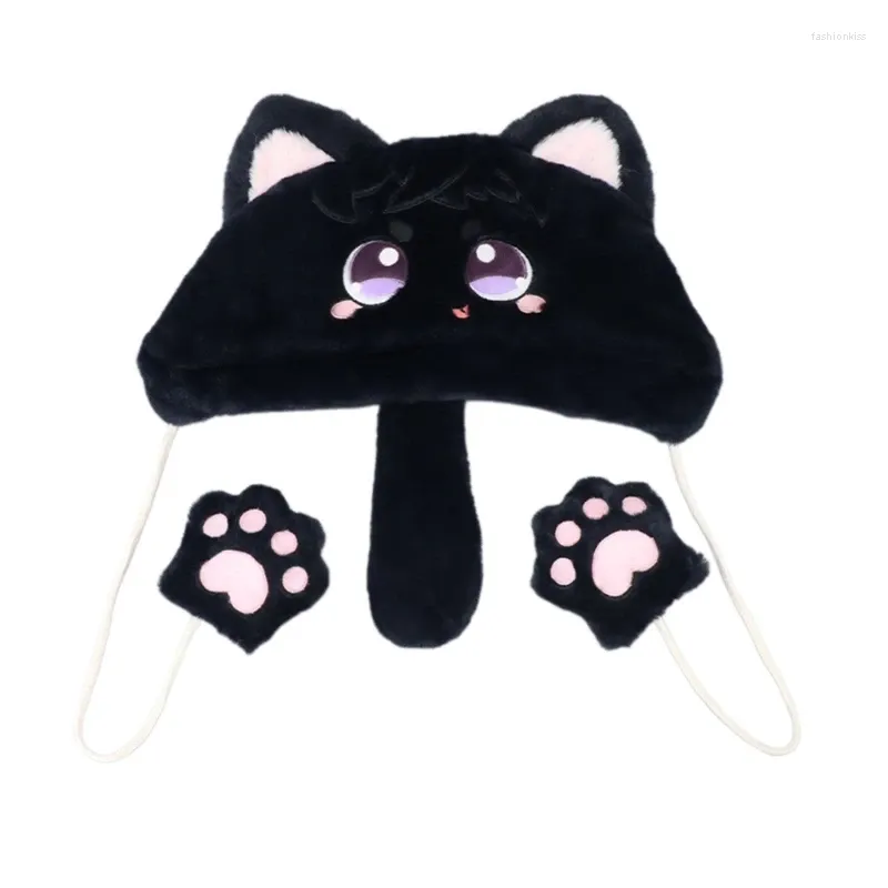 Bérets filles chaton chapeau Y2K oreilles de fourrure tête cadeaux bonnet chaud adultes enfants hiver Po accessoires