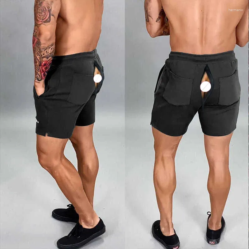 Mens Cotton Sports Shorts With Open Crotch For Outdoor