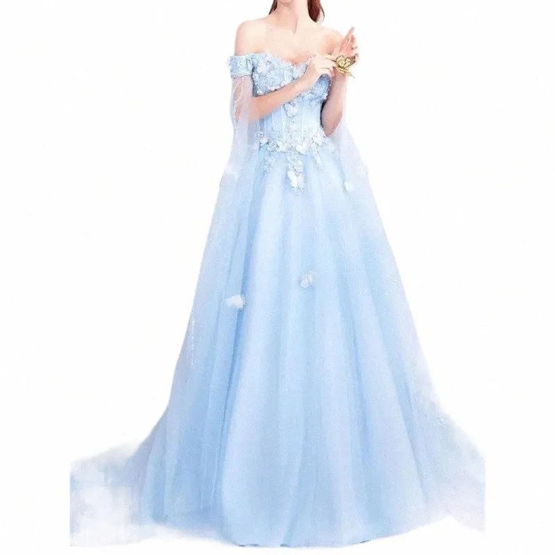 blu partito Dr per le donne da sposa con spalle scoperte abito da sera formale elegante elegante banchetto fata vestido de festa z1L0 #