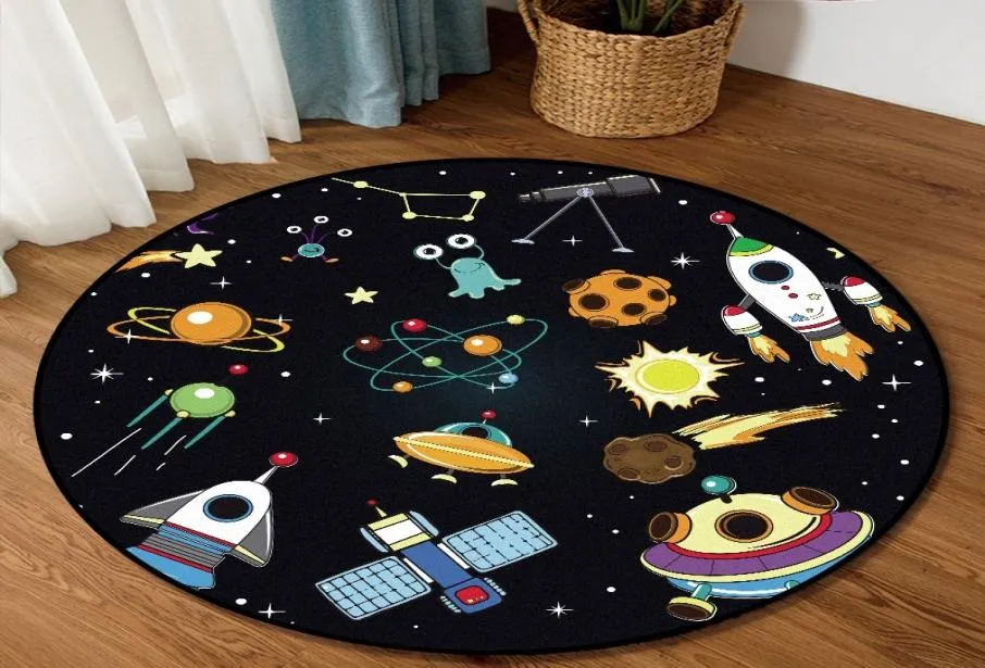 Cartoon Kids Round Carpet Space Planet Spaceship Tapete Living Room NonSlip Floor Mat Bedroom Children Play Game Tent Area Rugs Y9698912