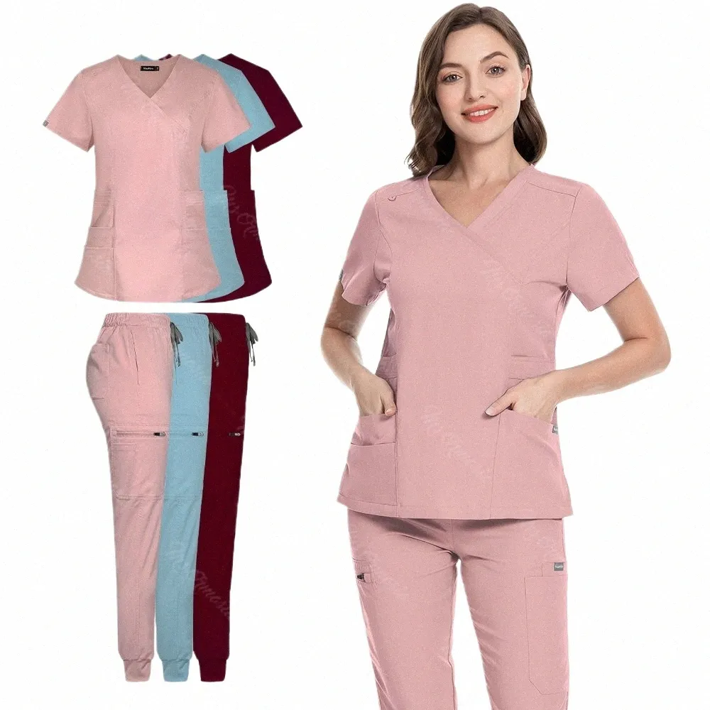 Conjunto feminino de agência de beleza, uniformes de trabalho, enfermeira médica, conjunto de esfoliantes, pet shop, vet, tops, calças, acessórios de enfermagem, trajes de corrida x7u6 #