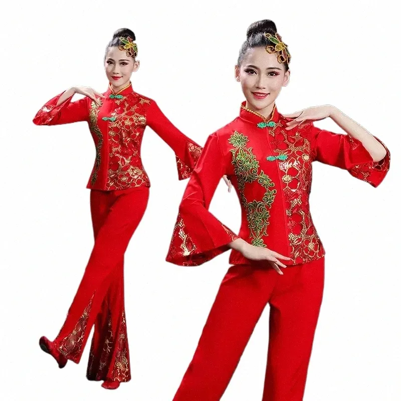 Red Hanfu 여성 중국 무역 유자 양코 무대 무대 춤 의상 의상 의상 허리 드럼 스퀘어 댄스 클래식 민속 Hanfu C8Q8#