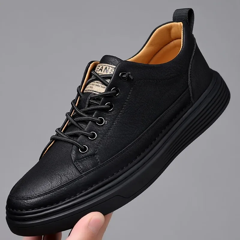 Shoes Summer Retro British Men Casual Shoes Italian Handmade Luxury Brand Cow Leather Black Sneakers Outdoor Walk Skateboard Shoes Men