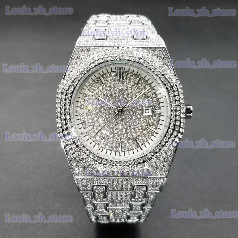 Inne zegarki Hip Hop Bling Diamond Mens Luxury Srebrny Ice Quartz Watch Modna stal nierdzewna Wodoodporna ES Hot Sprzedaż T240329