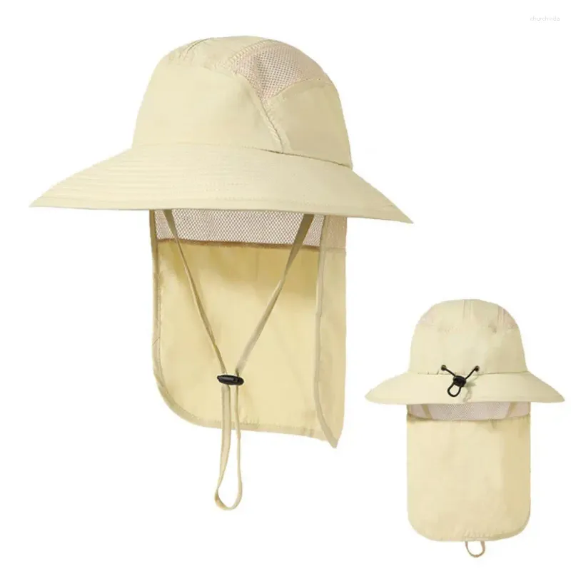 Berets unisex sun hat szeroko rondo Regulowana UV, składany blok nylonowy kemping UV z klapą na szyję dla mężczyzn