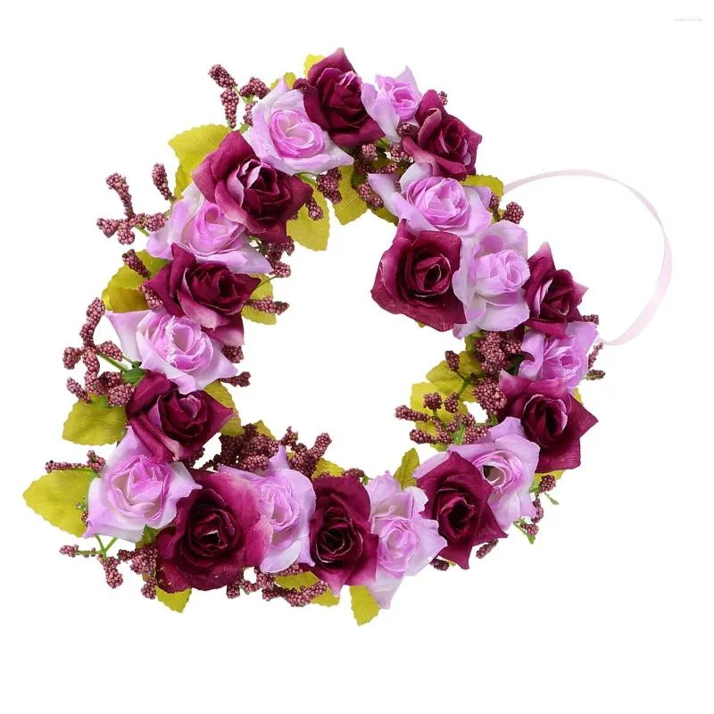 Fleurs décoratives couronne de Noël Garland Garland Coat Hangle Wedding Faux Purple Heart Sanging Golden Handle