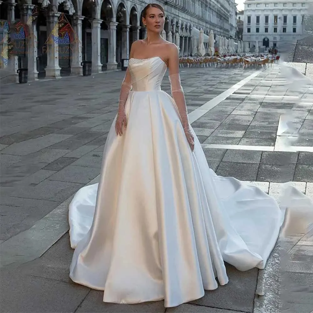 Vestidos sexy urbanos Precioso satén Boda moderna Elegante fuera del hombro Tren sin mangas Hasta el suelo Vestidos de novia de estilo princesa esponjosos 2023 yq240329