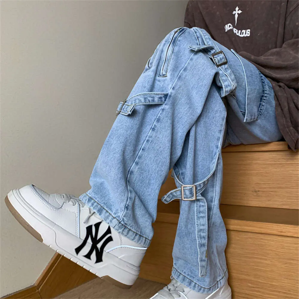 American Workwear Jeans, Men's High Street Vibe, Loose and Straight Style Trendy Brand, Handsome and Explosive Street Hip-hop Pants, Spring and Autumn
