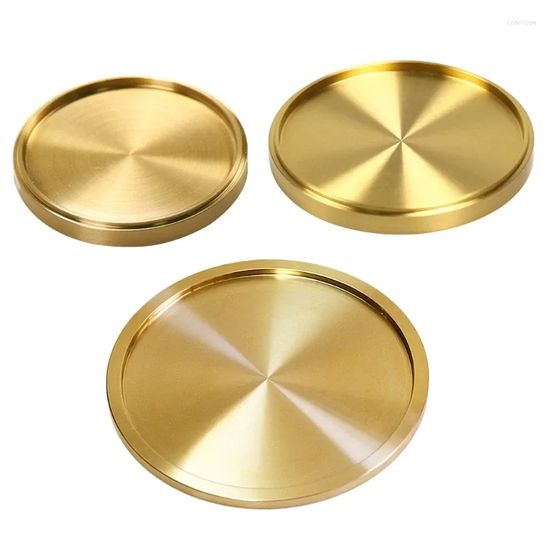 Cups Saucers Round Coasters Brass Cup Mats Heat Resistant Tray T84E