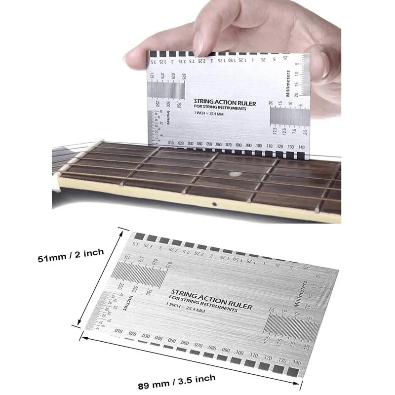 Complete 9-delige guts-gereedschapset voor gitaar en bas met onderbekledingsstraalmeter stalen voelmeter snaar actiemeter liniaal en meer