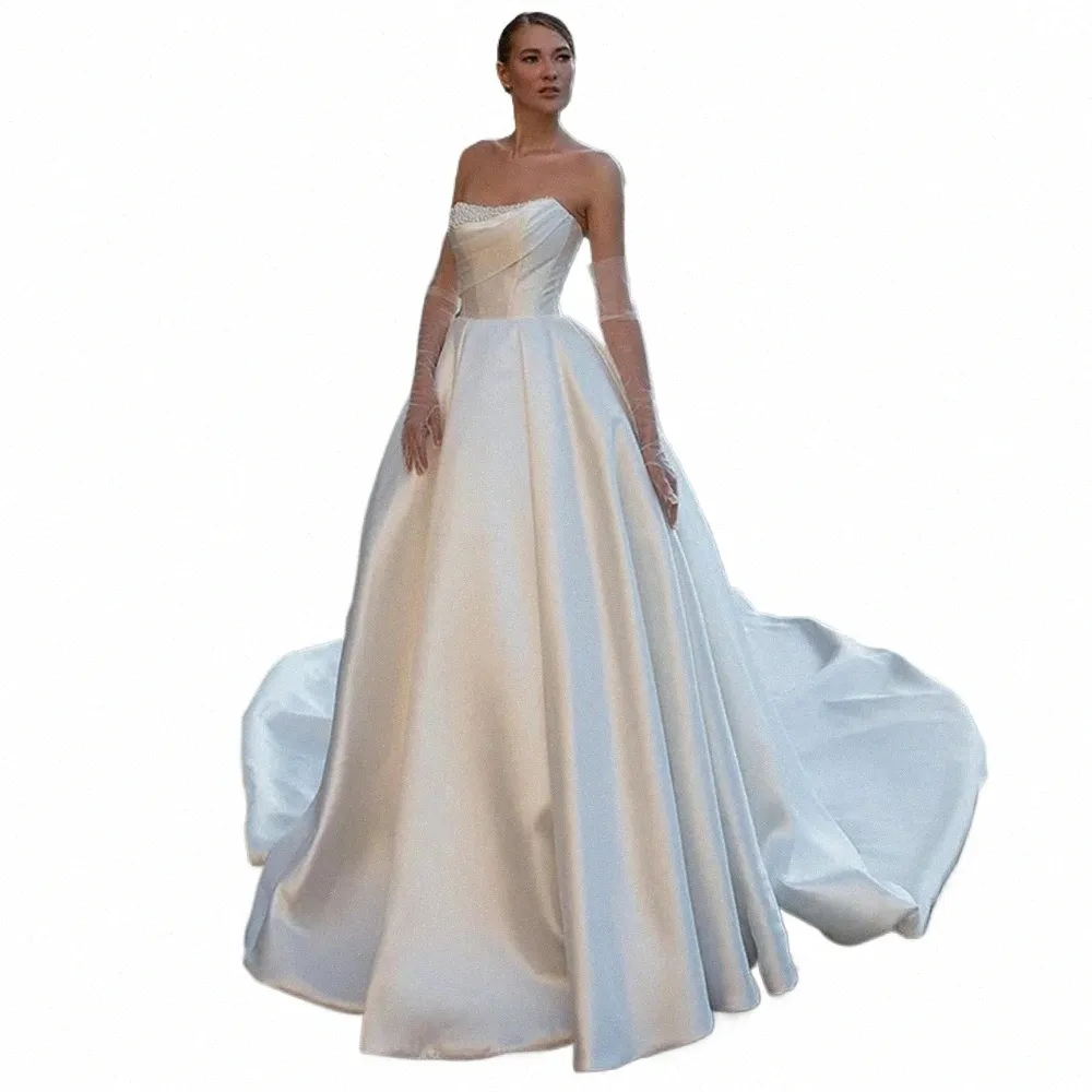Wunderschönes Satin-modernes Hochzeitskleid, elegant, schulterfrei, ärmellos, bodenlang, flauschig, Princ-Style-Brautkleid 2023 t3SV #