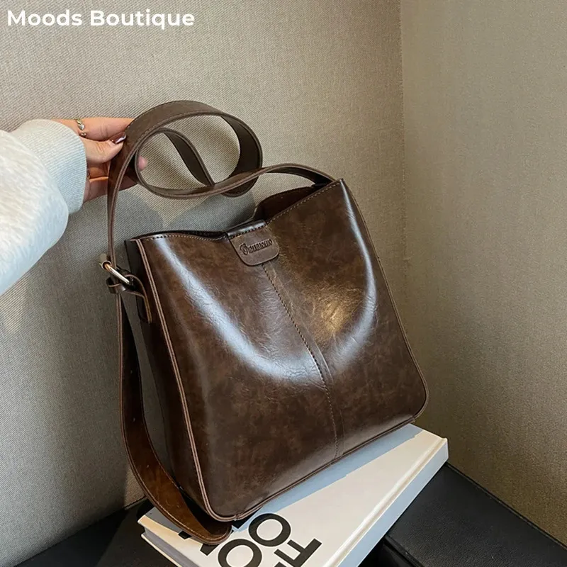 MOODS Rétro Sac À Bandoulière Ensemble Pour Femmes Large Sangle Souple En Cuir PU Sacs À Bandoulière Avec Petit Sac À Main Grande Capacité Shoppers 240318