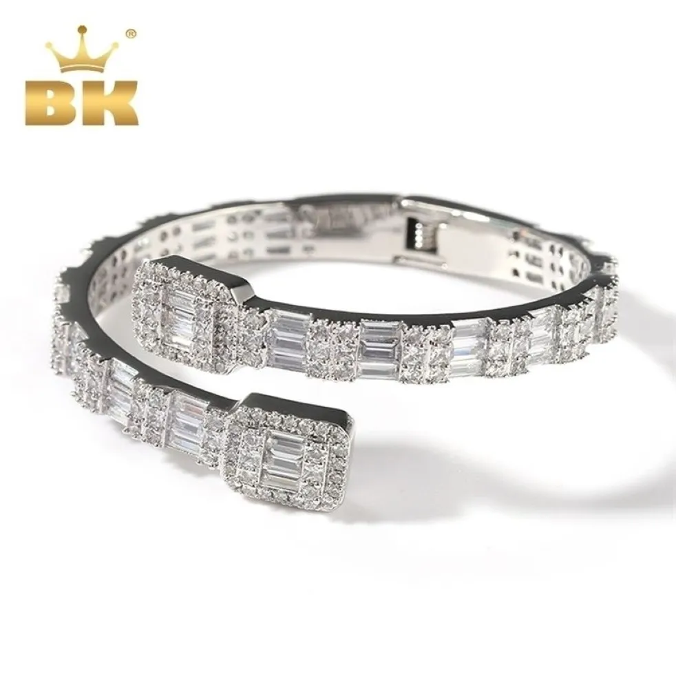 The Bling King 7mm Baguette Cuff Bangel Micro Paved Bling Square Cubic Zirconia Armband Luxury Wrist Rapper Jewelry Punk Bangle 2287n