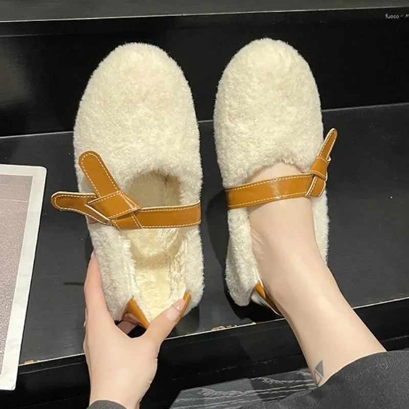 Casual Shoes loafers Furry Warm Flats Autumn Winter 2024 Fashion Buckle Strap damer Kvinnor Päls utomhus inomhus kvinnlig lägenhet