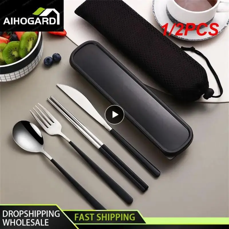 Flatware Sets 1/2PCS Tableware Set Portable Cutlery Dinnerware High Quality Stainless Steel Fork Spoon Travel With