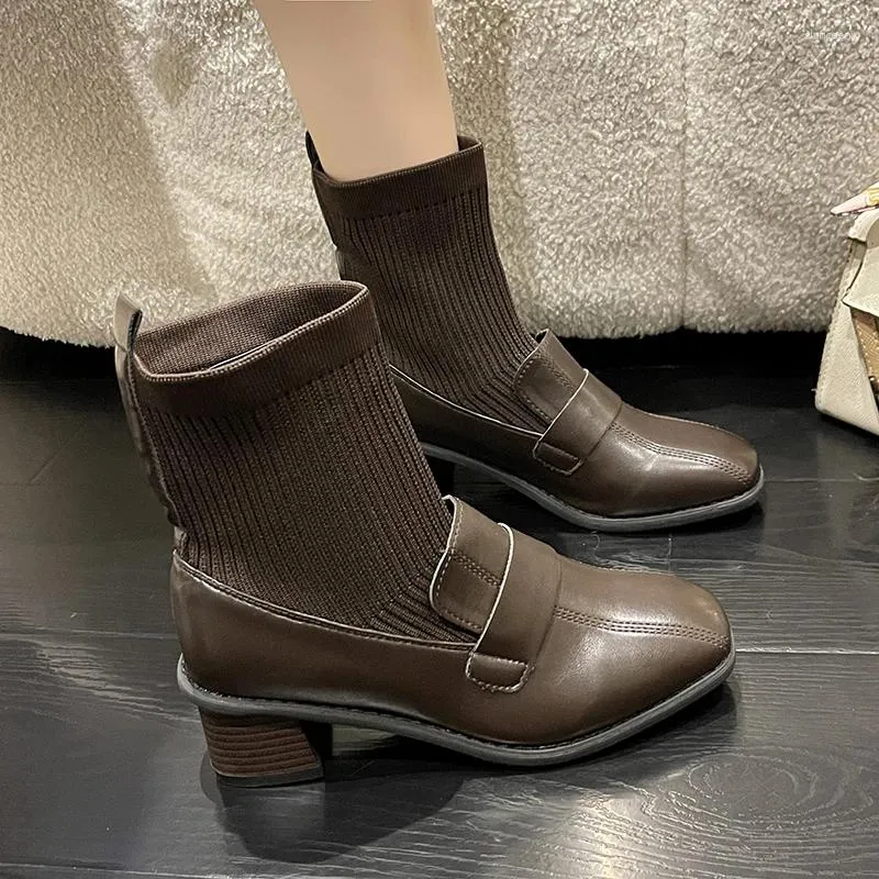 Boots Casual Women Temperament Vintage Socks 2024 Round Head Elastic Fabric Botines De Mujer