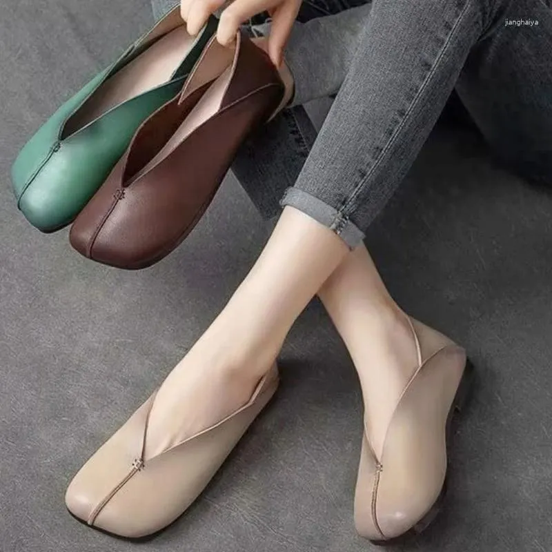 Casual Shoes Square Head Flat Spring Autumn Women Vintage Slip On Loafers Comfortable Soft Bottom Footwear Zapatos Planos Mujer