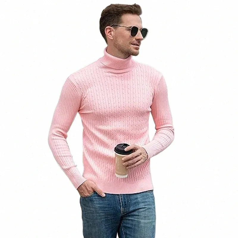 Nova camisola de gola alta masculina casual camisola de malha quente fitn homens pullovers tops O4Lk #