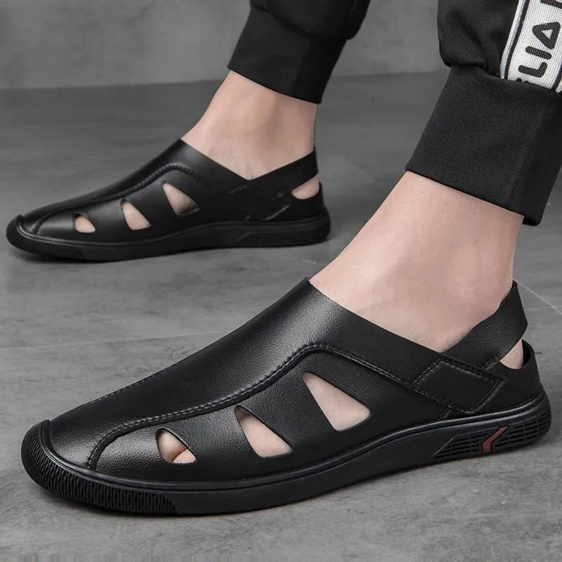 Sandalen Sommer Outdoor Herren Hollow Out Loafers Casual Leder Flats Atmungsaktive Slip On Business Driving Rutschfeste Herren