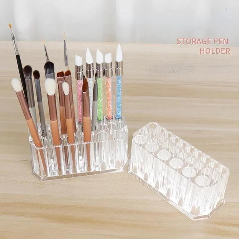 Opbergdozen 26 Gaten Duidelijke Acryl Cosmetische Pennen Holder Beauty Container Make -upborstels Organisatie Display Shelf Box Organizer