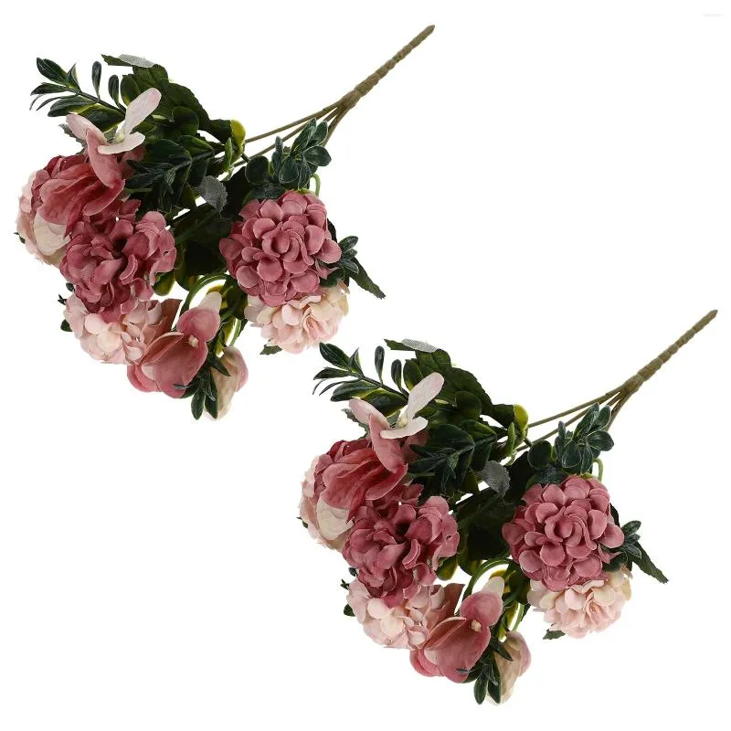 Decoratieve bloemen 2 stuks Home Decor Kunstmatige Hortensia Bruiloft Boeket Nep Retro Roze