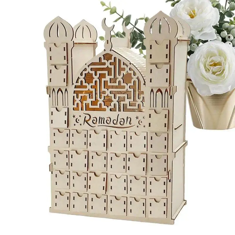 Decorazione per feste Calendario dell'Avvento Ramadan in legno Eid Mubarak Cassetto per il conto alla rovescia Ornamenti fai-da-te Decorazioni per la casa da tavolo islamico musulmano