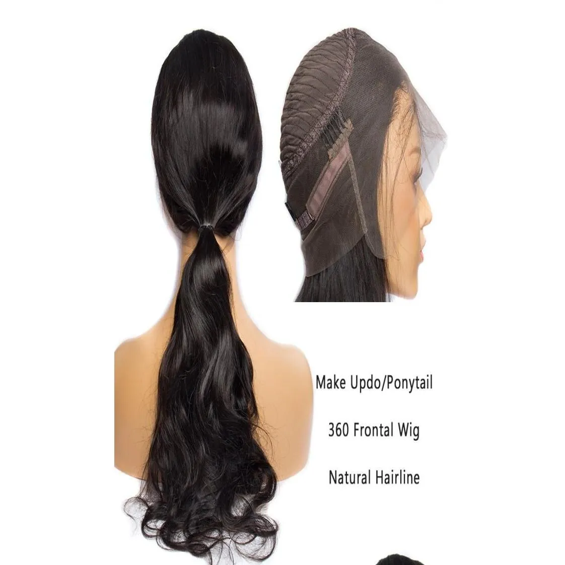 Echt haar Capless Pruiken 360 Kant Frontale Pruik Voorgeplukt Met Baby 150 Dichtheid Remy Braziliaanse Body Wave Voor Zwarte Vrouwen8974 Drop Deliv Ot0Ka