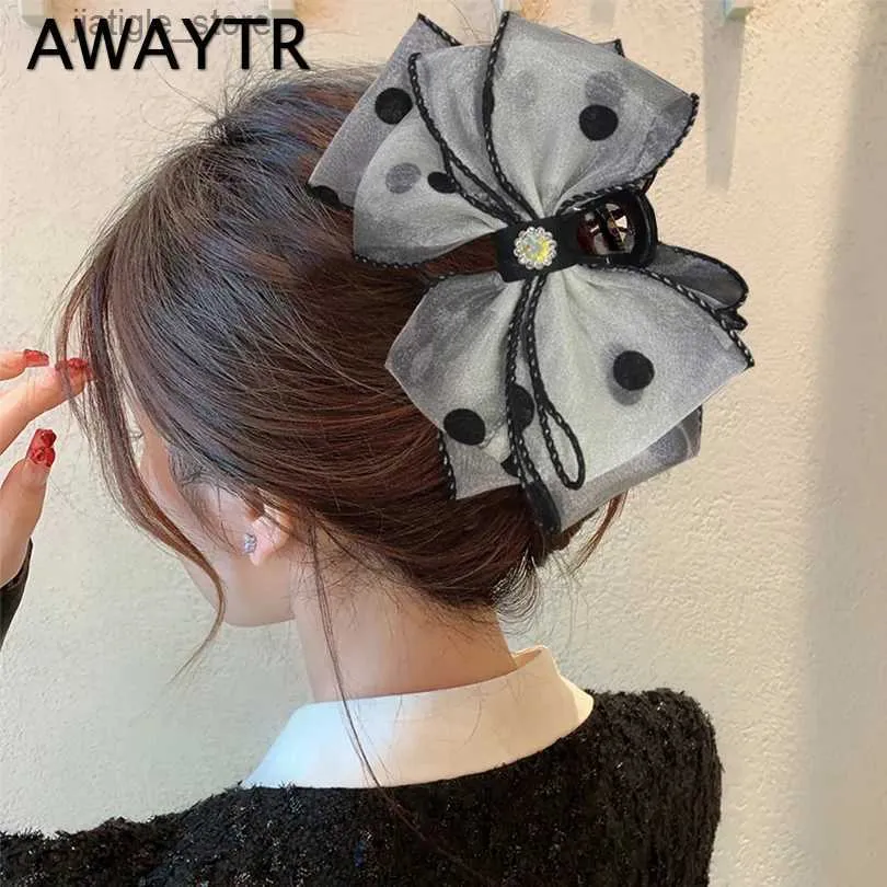 Hair Clips AWATYR Black Velvet Bow Hair Claws Double-sided Clip Shark Clip Large Hair Clip Back of the Head Headdress Hair Accessories Y240329