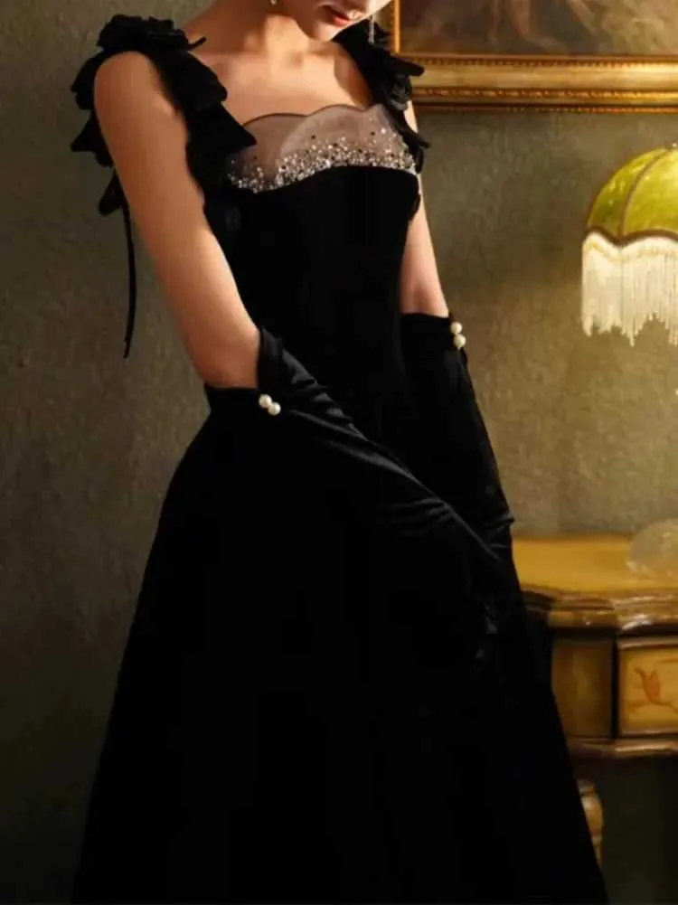 Black Audrey Hepburn Satin A-Line Ankle-Length Evening Dress with V-Neck  and Beading Decoration from Dhgate Urban Sexy Dresses - price 146.26