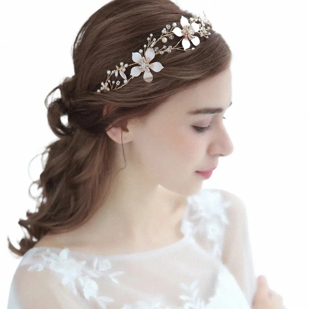 new Fr Crystal Hair Jewelry Pearl Rhineste Gold Headbands Handmade Tiara Hairband For Bride Wedding Women Hair Accories D9Cr#