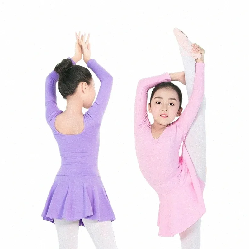 girls Lg Sleeve Ballet Dancer Leotard Girls Basic Cott Dance Gymnastics Leotard Kids Ballerina Dr Dancing Wear Costumes j7wl#