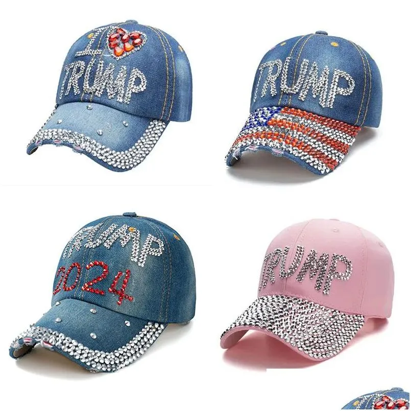 Ball Caps 2024 Usa President Election Party Hat For Donald Trump Biden Keep America Great Baseball Cap Rhinestone Snapback Hats Men Dr Dhqt5