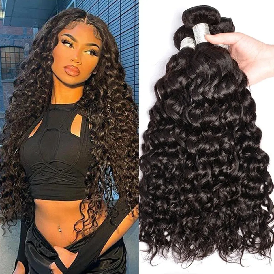 100% Unprocessed Malaysian Remy Human Hair Weave Extensions Wet and Wavy Hair Bundles Cheveux Humain 12A Water Wave Bundle Deals