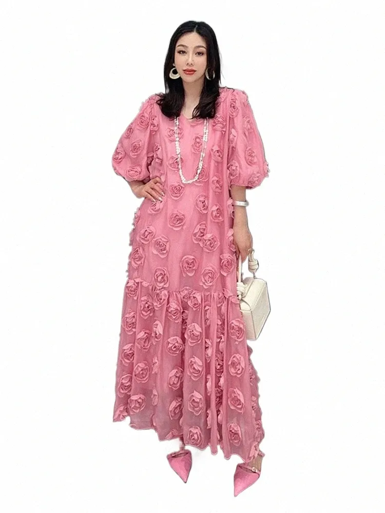 Shengpalae Fi Rose Blossom Bolha Manga Com Decote Em V Dr Elegan Chic Manga Curta Robe Feminino 2024 Verão Novas Roupas 5R3438 c3zr #