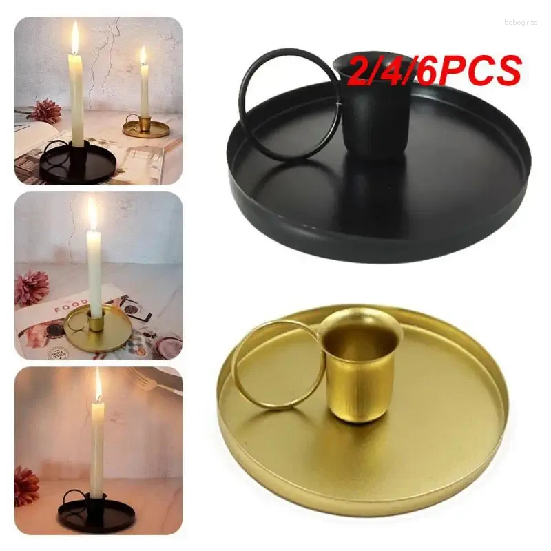 Posiadacze świec 2/4/6pcs Iron Black Gold Placked Filar metalowy talerz na festiwal przyjęcia weselny Candlestick Holder Art Gift Home