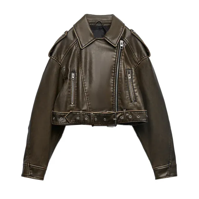 まぁ.♡さん専用★新品未使用★Faux leather crop jacket shizz_thrift crop leather jacket Size 6/8 Price 1500