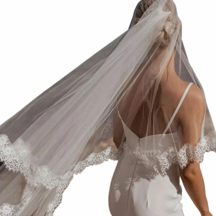 topqueen V154 Wedding Veil Soft Lace Edge Plain Bridal Veils One Laye Elegant Rochii Romantic Eyel Lace Elbow Length o5yU#