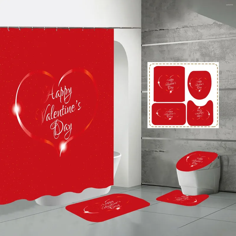 Duschgardiner handdukvärmare spa valentins dag 4 stycken gardin set med mattor för badrumsuppsättningar och