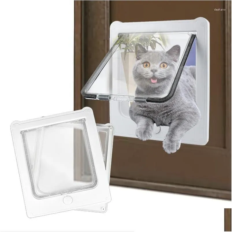 Gato portadores caixas casas transportadoras cão flap porta de segurança bloqueio para gatos gatinho abs plástico pequeno pet portão kit cães portas com 4 w dh6rp