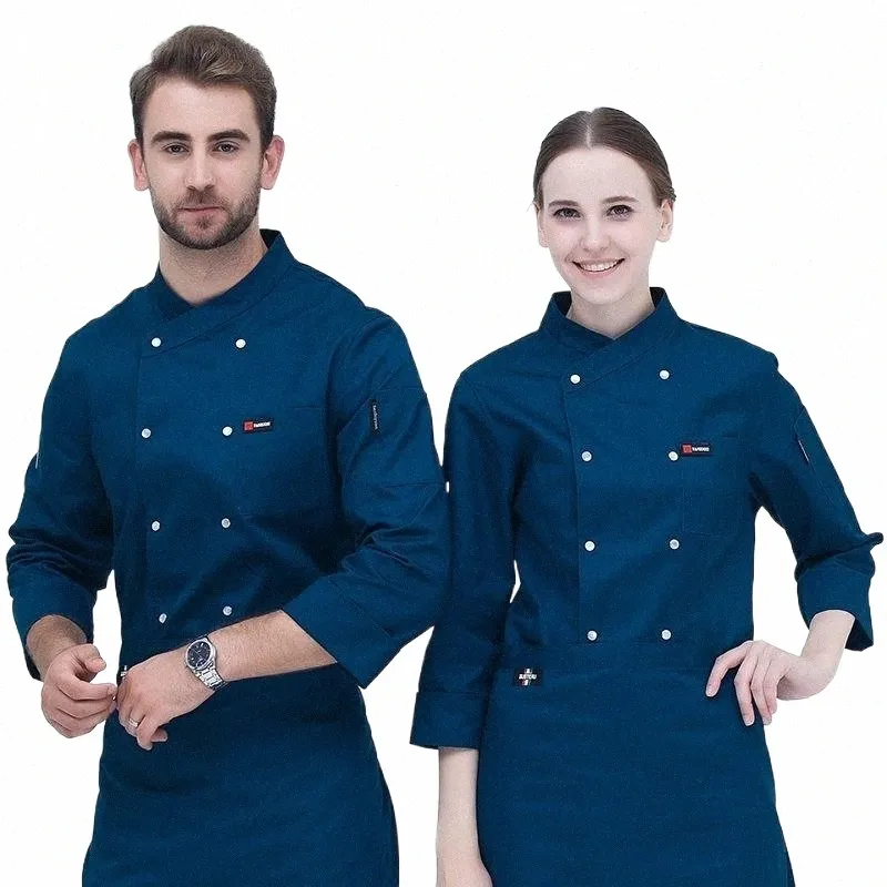 Chef-kokjas voor heren Dames LG-mouw Keuken Koksjas Ober Uniform W3Yh #