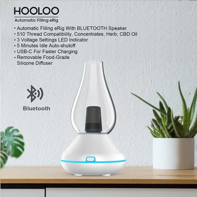 original HOOLOO E Bong Dab Rig Bluetooth Narguilé Bong Cire Concentré Sec Grillé Brûlant Paramètres De L'équipement De Chauffage Dispositif De Pointe Longue Durée