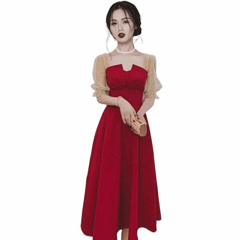 Red Bride Toast Dr 2024 Spring/Summer New Product Wedding Engagement Banquet Party Liten Statur Dr kan bäras vardagar H8BJ#