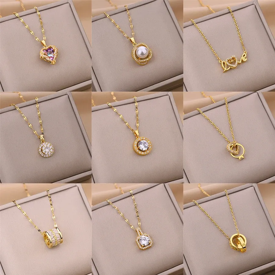 New In Light Luxury Zircon Crystal Stainless Steel Necklaces For Women Korean Fashion Sweet Sexy Female Clavicle Chain Jewelry