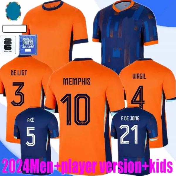 Eurocup Nederland Voetbalshirts 2024 MEMPHIS DE JONG VIRGIL DE LIGT GAKPO DUMFRIES BERGVIJN KLAASSEN Fans Speler Voetbalshirt Heren Kindertenues 24 25 Thuis Uit